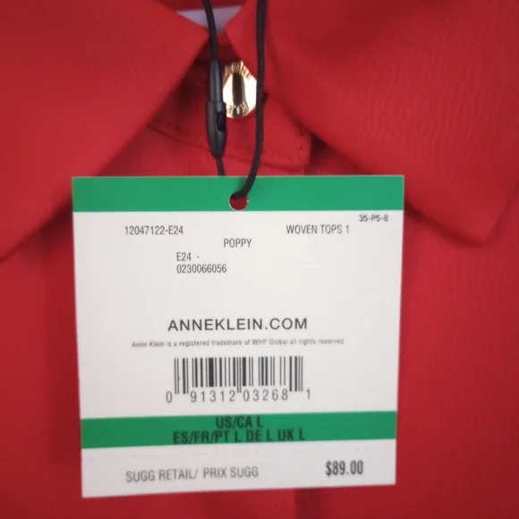 Anne Klein Red Button-Down Shirt with Gold Accents Size Large - Picture 7 of 10